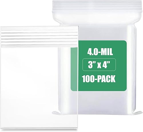 100 unidades, (3 x 4 pulgadas), bolsa transparente con cierre de cremallera de 4 mil de grosor, bolsas con cremallera, bolsas de plástico de