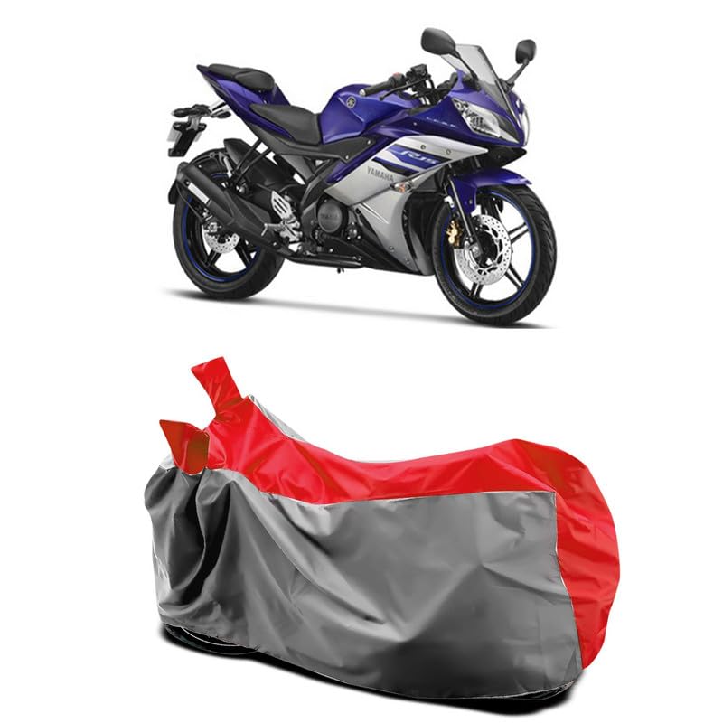 Image of DUFFEL-Two Wheeler Bike Body Cover Compatible for Yamaha Yzf-R15 V2 Bs6 Heat Protectio /UV-Rays /Birds Dropping /DustProof /Waterproof All Variants [Gray Red]
