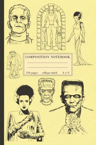 Composition Notebook College Ruled: Vintage Halloween Frankenstein Illustration | Vintage Aesthetic College Ruled Lined Composition Notebook | Wide Lined