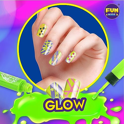 Kids Nail Kit for Girls Ages 7-12, FunKidz Ultimate 315Pcs Nail Polish Pens Combo Pack Size 17.91Wx12.4L Glitter Temporary Nail Supplies for Teens SPA Makeup Kit