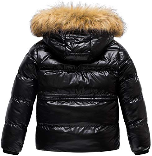 CREATMO US Girl's Kids Metallic Shiny Jacket with Detachable Fur Collar Warmth Winter Outerwear2