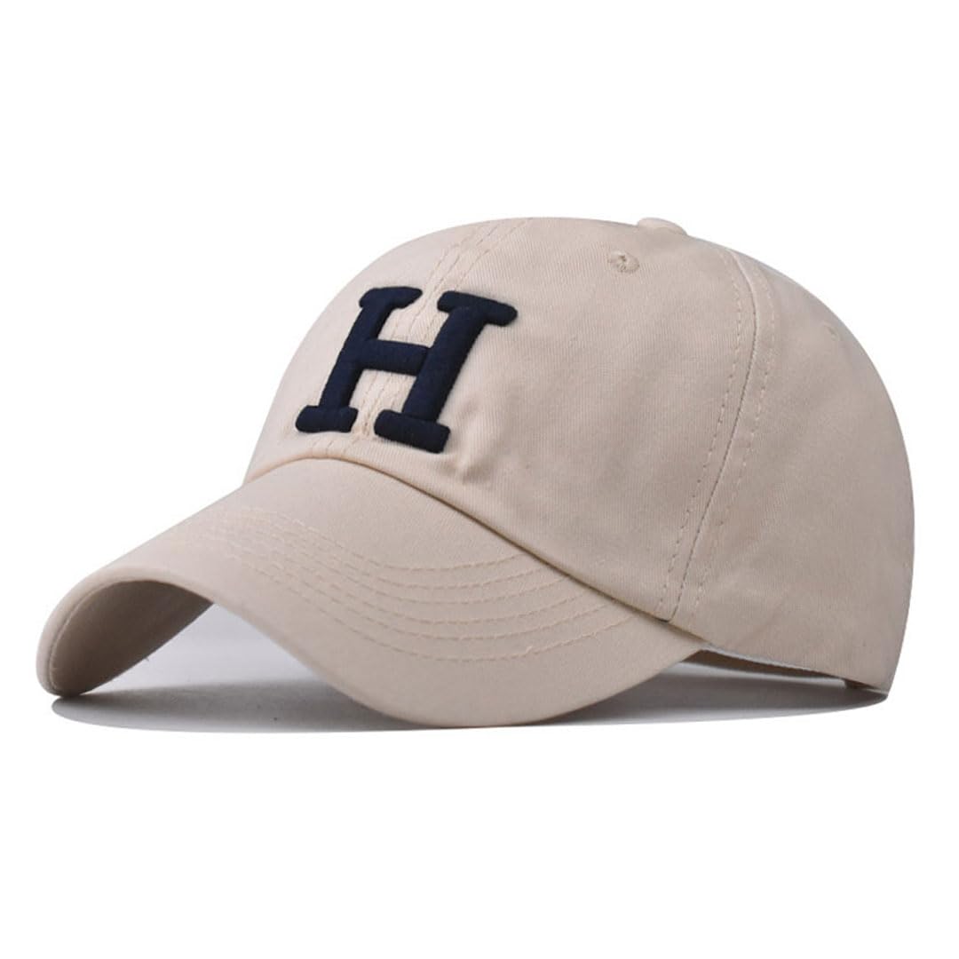 URTAODFE Embroidery H Baseball Cap,Cotton Trucker Hat,Gift Giving,Couple Duck Tongue Cap (Cotton, Beige)