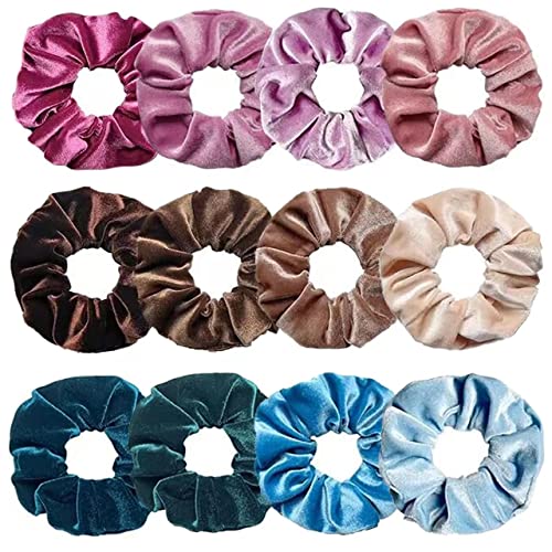 Senllori Scrunchies Donna, 12 Elastici in Velluto per Capelli Morbidi