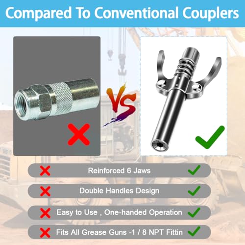 Image of STHIRA Grease Gun Coupler, 6-Jaw Dual Handle, 1 /8 inch NPT, 10000 PSI