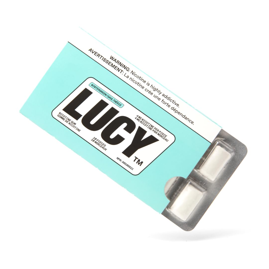 Lucy Nicotine Gum 4mg, 100 Count [Wintergreen ] - Convenient, Quality Ingredients, Take On-The-Go | Wintergreen Flavor