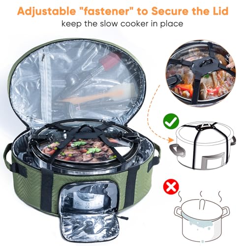 Image of Insulated Slow Cooker Carrying Bag for 6-8 Quart CrockPot and Hamilton Beach Slow Cooker with See-thought Window, Portable Carrier Case with Adjustable Band and Accessory Pocket