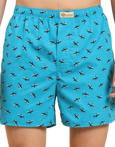 Image of B STORIES Bstories Men's Cotton Printed Boxer Shorts | Soft & Breathable Woven Cotton | Elastic Waist | Regular Fit | Comfortable Lounge & Sleepwear