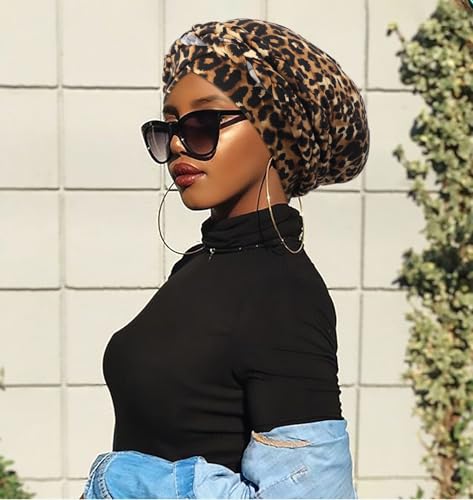 Image of DRESHOW African Women Turban Caps Beanie Twist Headscarf Pre-Tied Double Twisted Braids Headwraps for Women Chemo Cancer Cap