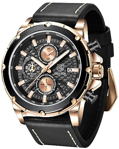 BENYAR Wrist Watches for Men Quartz Movement Leather Strap Analog Chronograph Fashion Business Sport Design Mens Watch 30M Waterproof Stylish Elegant Gifts for Men (B07K47P7TV) Amazon Price History, Amazon Price Tracker