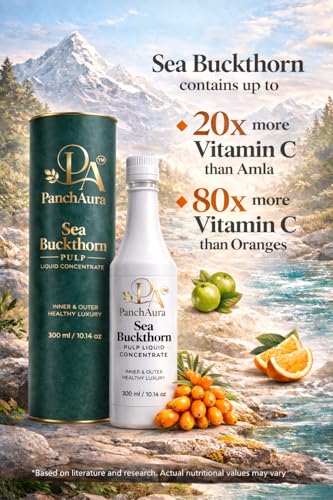 Image of PanchAura Himalayan Sea Buckthorn Pulp 300 ML | Cold Pressed from Ladakh Berries | Natural Vitamin C, Omega 3-6-7-9 & Antioxidants | Supports Immunity, Skin Glow & Gut Health