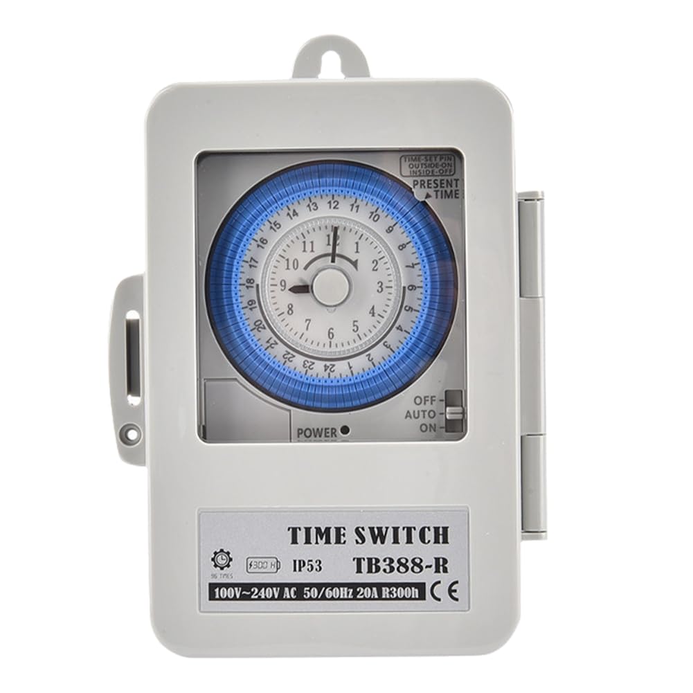 Pomoflexi AC100-240V Programmable 24 Hour Mechanical Timer Switch Box TB388R 15 Min Interval IP53 Minute