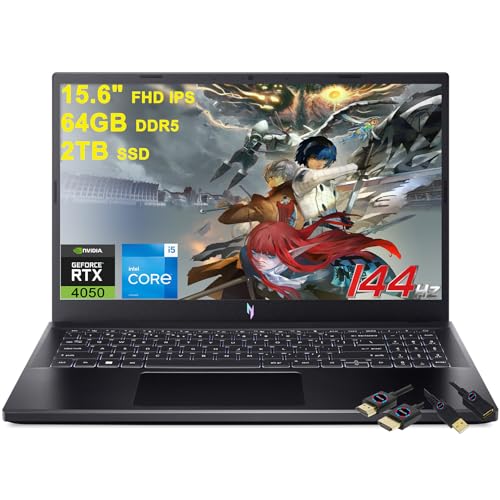 acer Nitro V 15 ゲーミングノートパソコン | 15.6インチ FHD IPS 144Hz | Intel 8コア i5-13420H | 64GB DDR5 2TB SSD | GeForce RTX 4050 | バックライト USB-C