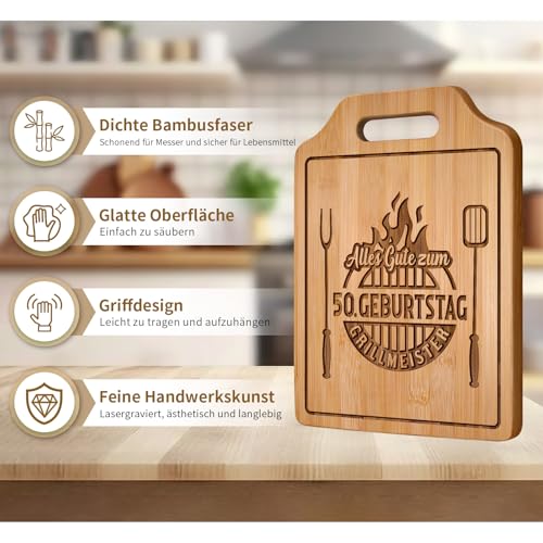 Giftasy 50 Geburtstag Mann - Graviertes Bambus Schneidebrett, Geschenke zum 50 Geburtstag Mann – Ansicht 4