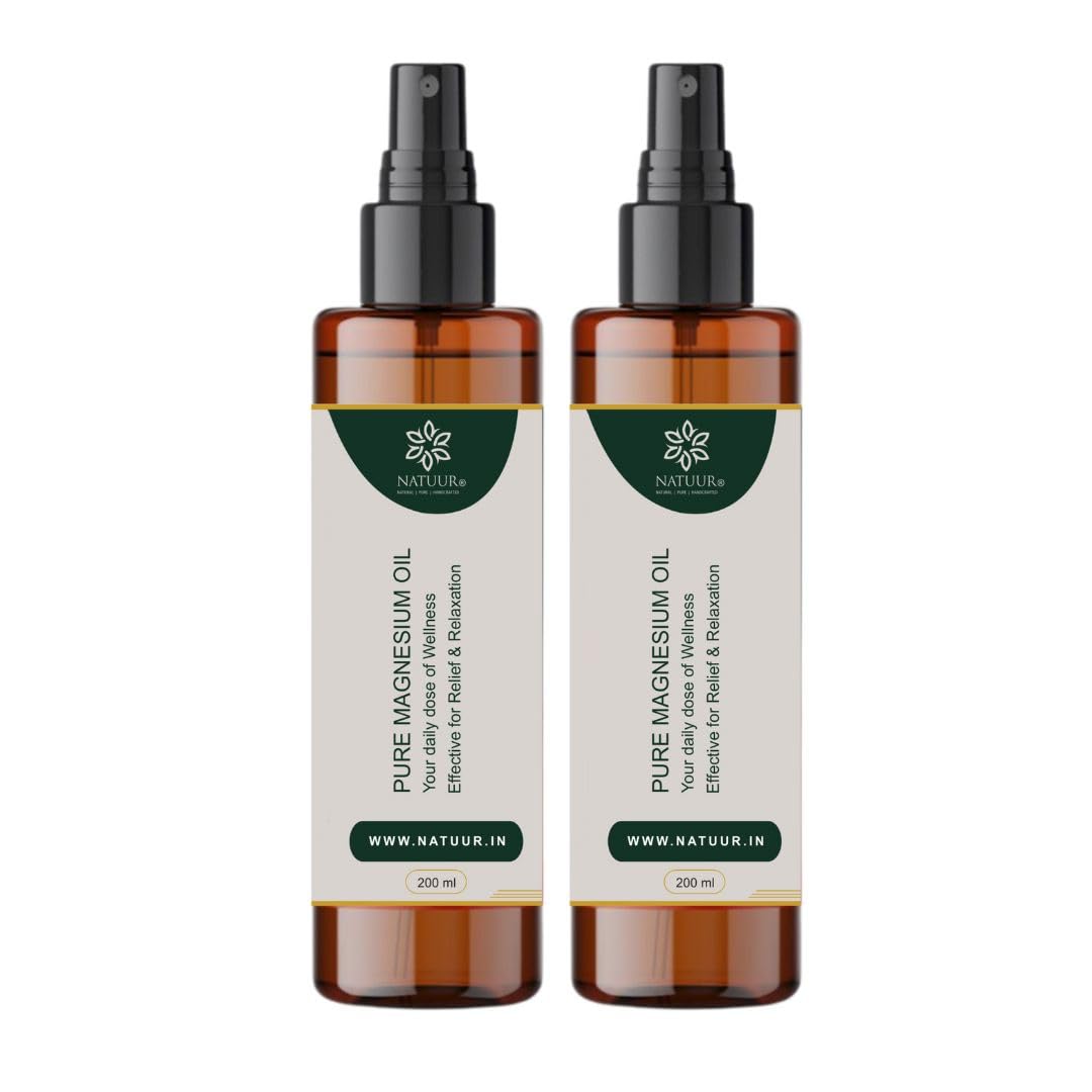 NATUUR Pure Magnesium Oil 200ml x2 | Transdermal Application | For Healthy Skin, Sleep & Muscle Recovery | 100% Natural & Therapeutic Grade | Fast Absorbing | Massage & Wellness | Daily Use