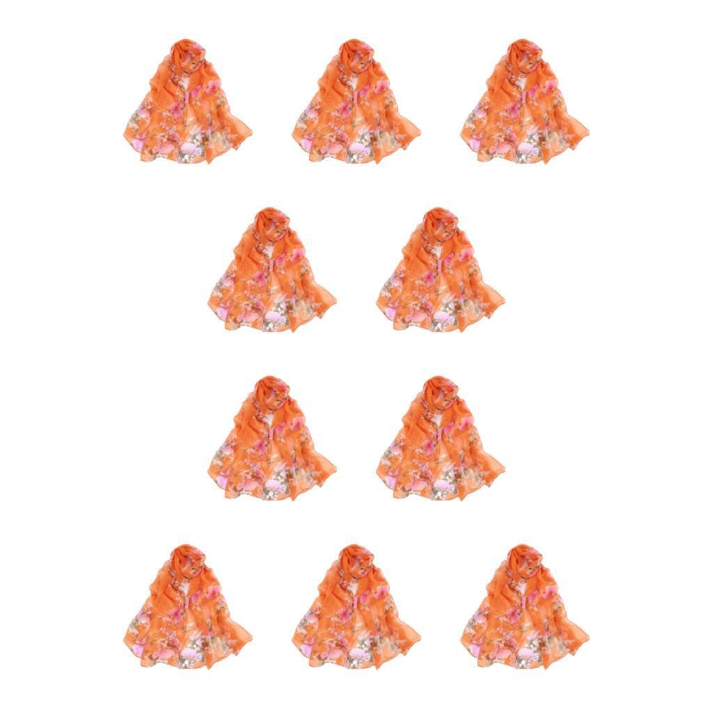 10 Set di Sciarpa versatile con motivo floreale, morbida, traspirante e facile da abbinare. Accessorio indispensabile, in tessuto leggero e portatile, arancione