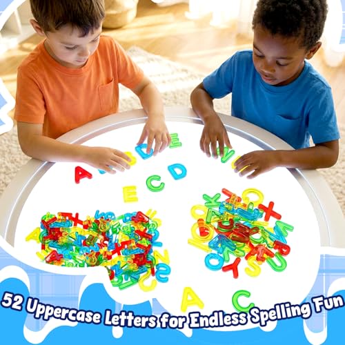 Image of Bbiamsleep 52 Pcs Plastic Capital Letters Transparent Uppercase Letters | Colorful Translucent Letters Light Table Manipulatives for Sorting Counting Training Spelling