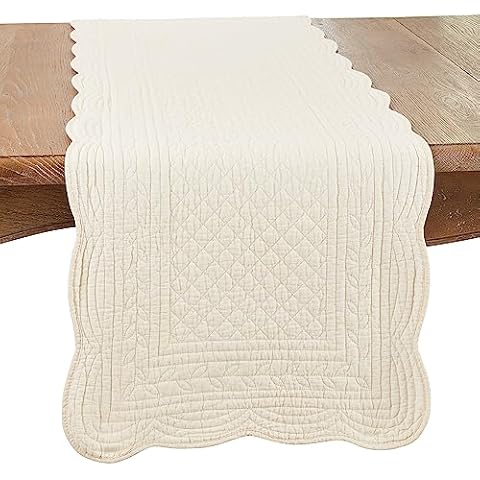 Saro Lifestyle Charming Quilted Table Runner, 16"x72", Ivory Cover