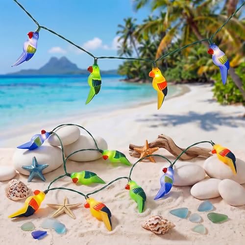Txcigech Parrot String Lights, 8.5FT 10 LED Summer String Lights with UL Certified Plug, Waterproof Tropical Party Decorations for Patio, Connectable Hawaiian Lights for Garden Backyard Bedroom Decor