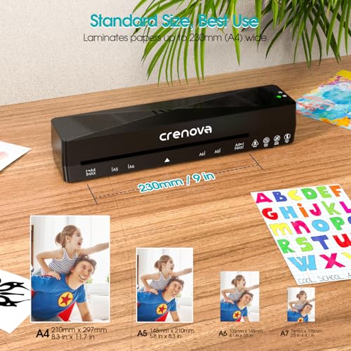 Crenova A4 Laminator, Thermal Laminator Machine for Hot and Cold Settings with 10 Laminating Pouches No Bubbles for School Home Use (Black) - 8
