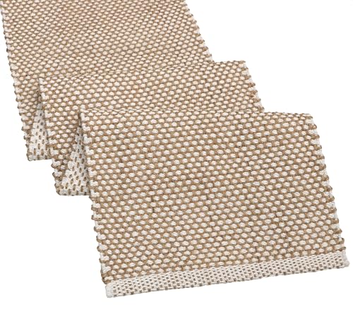 Image of The Home Talk Handwoven Cotton 4-6 Seater Table Runner - White Design - Eco-Friendly, Textured, Durable for Dining Table, Coffee Table, Console - 13x72 Inches