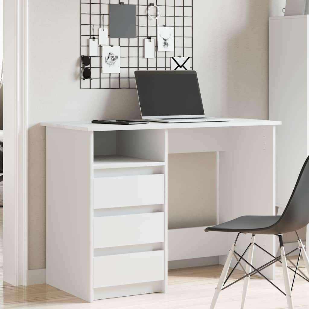 Scrivania Bianca in Legno Ingegnerizzato, 102x50x75 cm | Tavolo PC per camera da letto, studio e soggiorno, con ampio spazio per documenti e sicurezza anti-ribaltamento.