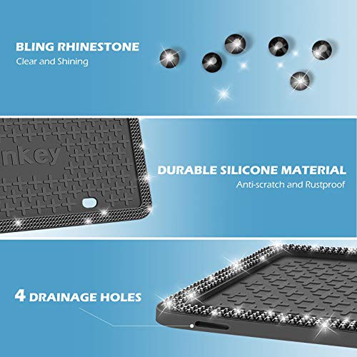 AONKEY Bling License Plate Frame, 2 Pack Black Silicone Diamond License Plate Frames for US Vehicles, Universal Rhinestones Car License Plate Holder, Rattle-Proof & Rust-Proof