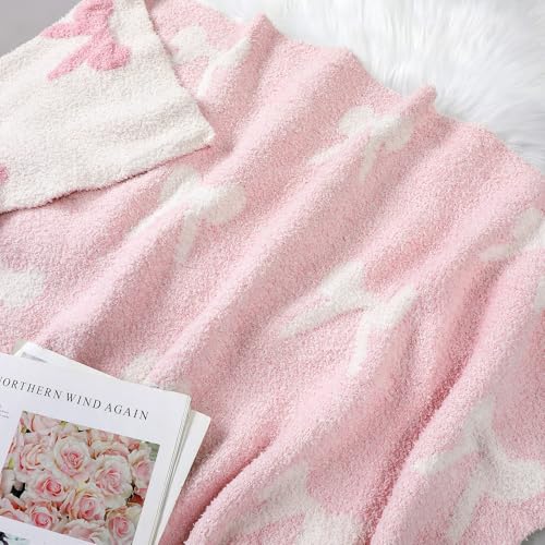 Image of Mindsoft Pink Bow Blanket 50 x 60 Inch Coquette Blanket Soft Preppy Throw Flannel Cozy Lightweight Aesthetic Cute Decoration Bedroom Decor Couch Sofa Chair, Ideal Gift for Sofa Couch Travel Bed