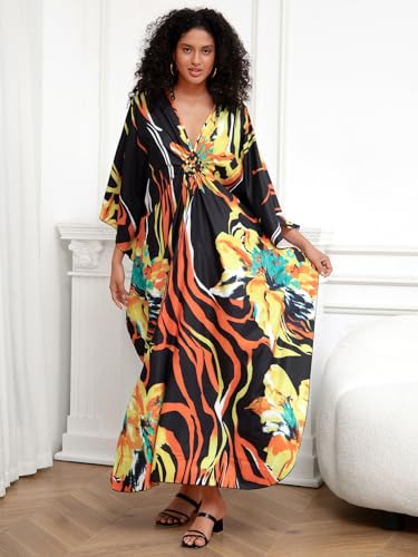 Image of sunforyou Kaftan Dresses for Women Stylish Caftans Plus Size Beach Cover up Soft Loungewear