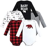 Hudson Baby Unisex Baby Cotton Long-Sleeve Bodysuits Buffalo Plaid Bear 5-Pack, 3-6 Months