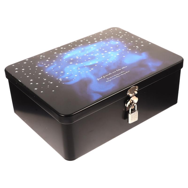 TOVINANNA Boîte de Rangement en Fer Blanc avec Serrure - Coffret à Bijoux Vintage Motif Étoile - Organisateur Métallique Sécurisé pour Bureau et Maison -...