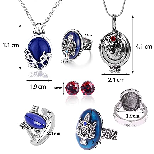 Damon's Ring Opening Vervain Locket Pendant Necklace and Daywalking Katherine Necklace Pendant Charm Necklace-Royal Blue Diamond Stud Earrings S Ring 6 Pcs2
