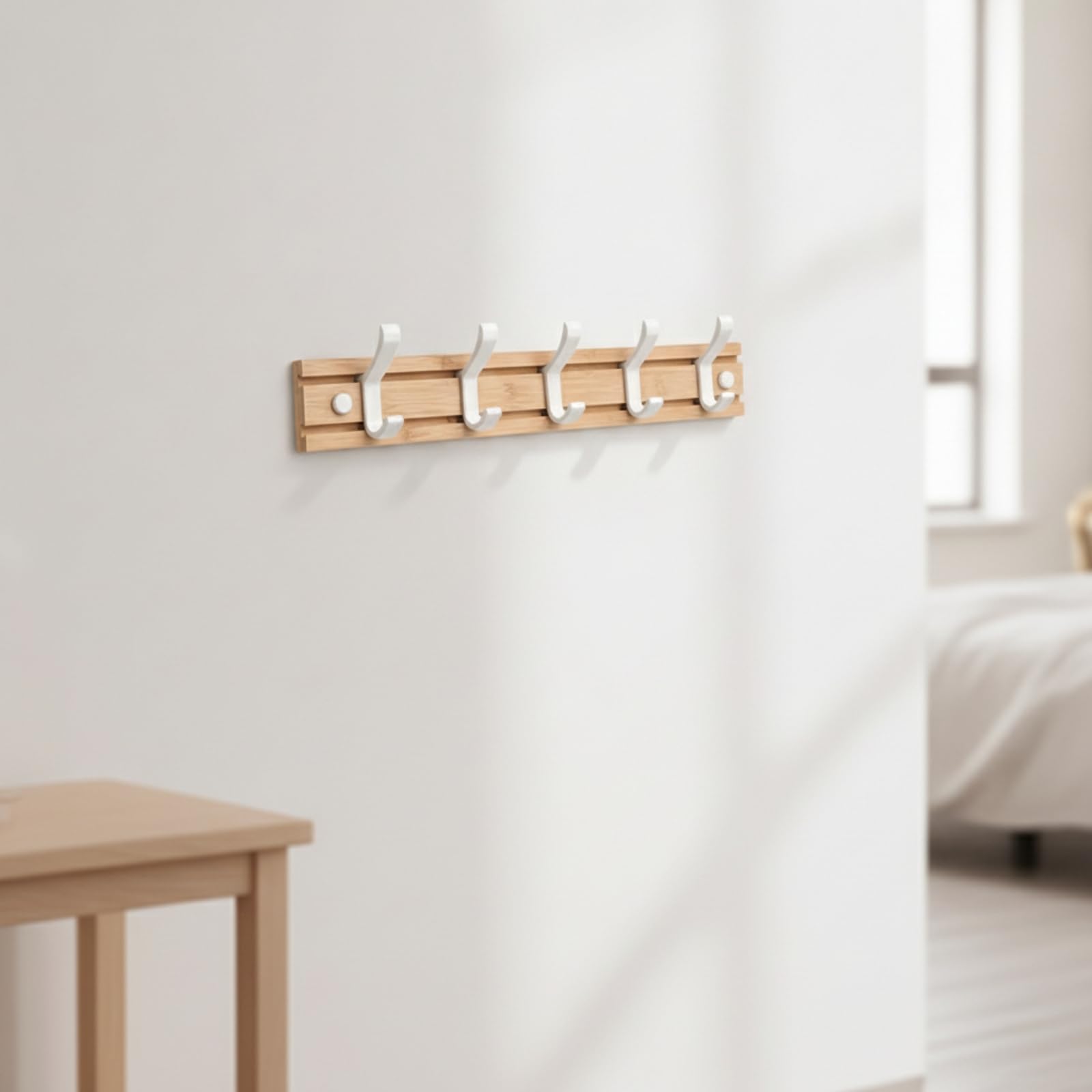 LOVIVER Patère Murale En Bois Rangée s Pratique Portemanteau Mural Multifonction Étagère Rangement Murale pr Salon, Cuisine, 6 Crochets