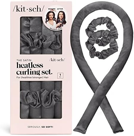 Kitsch Satin Heatless Curling Set - Hair Rollers for Heatless Curls | Heatless Hair Curlers & Hot Rollers | Hair Curlers to Sleep in | Heatless Curling Rod Headband | Heatless Curler (Charcoal)
