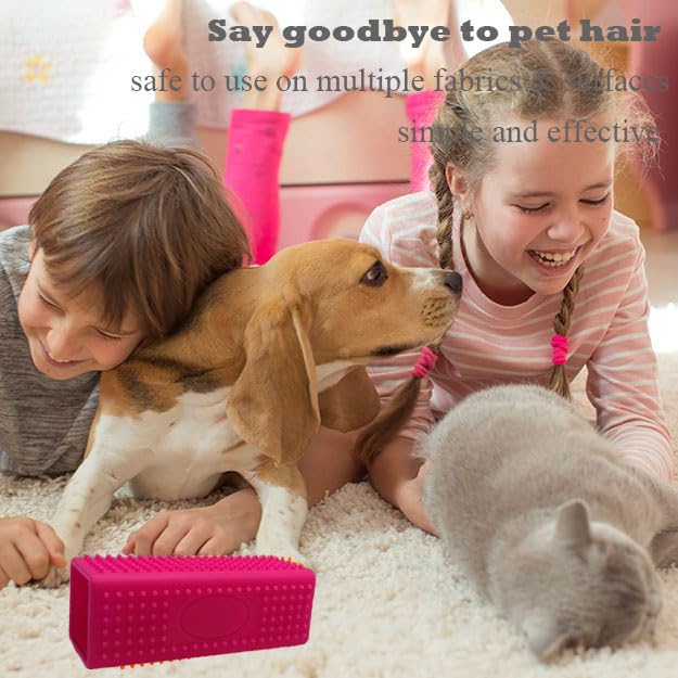 Image of 2 Pieces Pet Dog Cat Hair Remover, Block Roller Cleaner, Hollow Silicone Cleaner Brush for Sofa, Car Interiors, Furnishings, Carpets, Bedding or Any Fabric (Navy Blue, Pink)