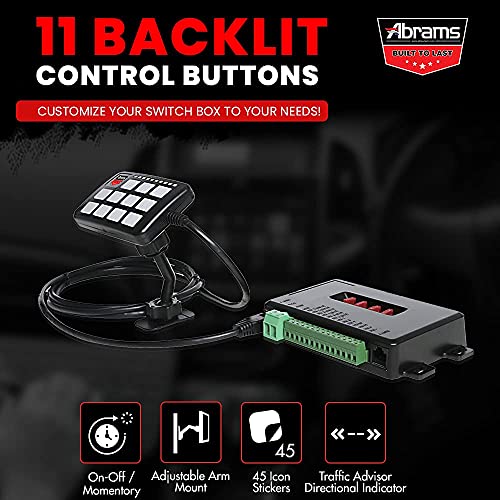 Astro 1100 Series 11 Gang Led Push Button Switch Box Panel – Emergency Car Light Controller With 11 Backlit Control Buttons - Universal Switches Box For Offroad Vehicle, Suv, Atv & Truck - 35 Stickers #TOP2