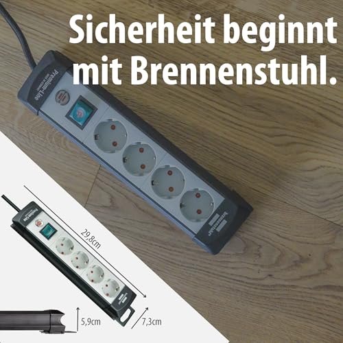 Brennenstuhl Premium-Line, Steckdosenleiste 4-Fach (Mehrfachsteckdose mit Schalter und 5m Kabel - 45° Anordnung der Steckdosen, Made in Germany) schwarz/grau
