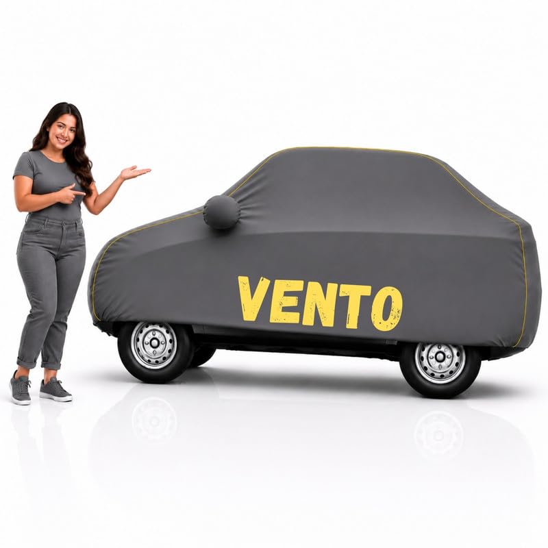 Image of Long-Life 100% Waterproof Vento Car Body Cover for Dust & Rain, Compatible with All Models of Vento Car Cover, Comes with Bird Droppings, Scratch, UV and Paint Protection - Grey