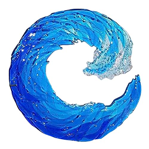 Ocean Fused Glass Sculpture,Desktop Blue Sculpture Ornament,Creative Gradient Blue Ornament with Stand for Home Décor