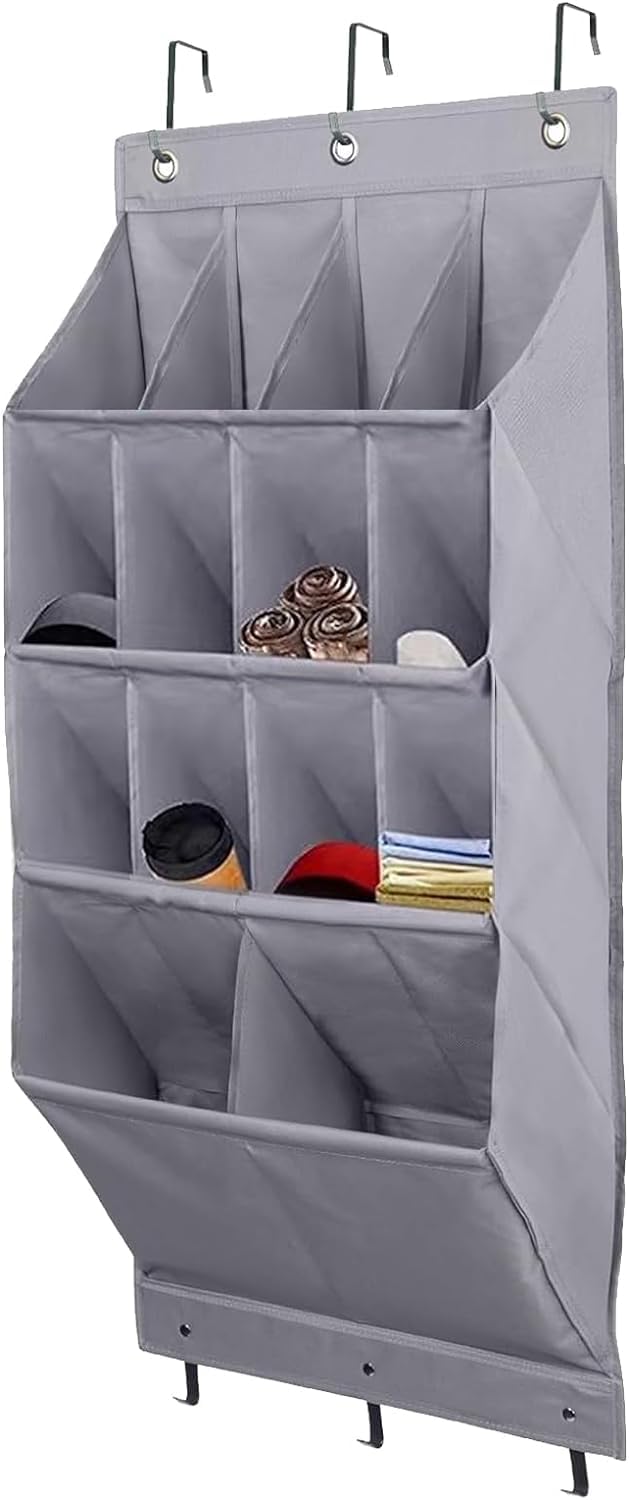 Schuhaufbewahrung über der Tür – atmungsaktive Stofftasche mit 12 Fächern, strapazierfähiges 600D-Oxford-Gewebe, 3 Haken für schmale Schränke und Schlafsäle, platzsparende Lösung