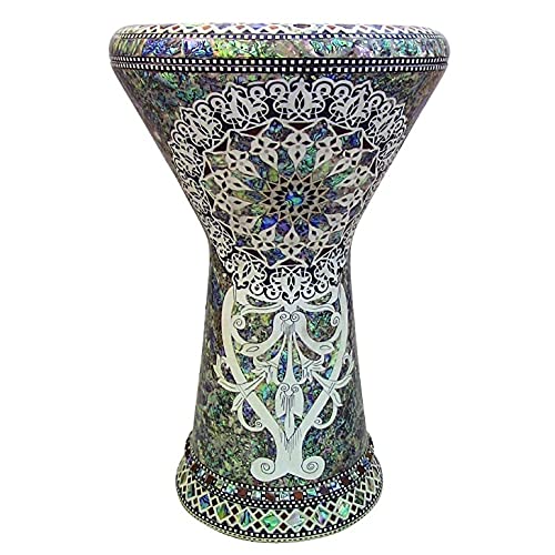 The Gawharet El Fan 18.5" Darbuka Doumbek Drum Sombaty Size With Real Blue Mother of Pearl (White Sun)