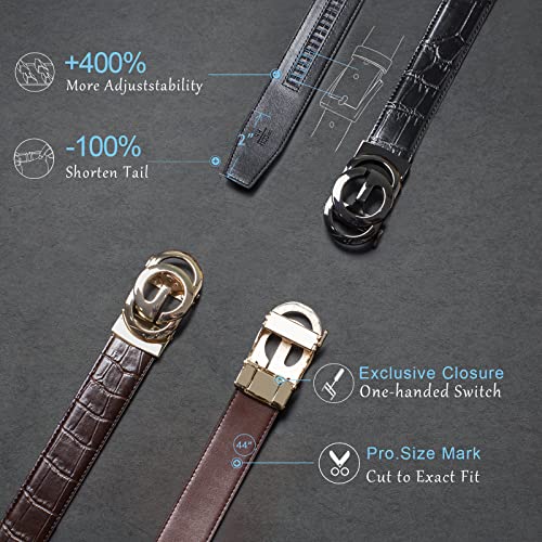 Ratchet Belts for Men 2 Pack Adjustable Designer Belts for Suits and Jeans 1 3/8" in Gift Box, Trim to Fit3