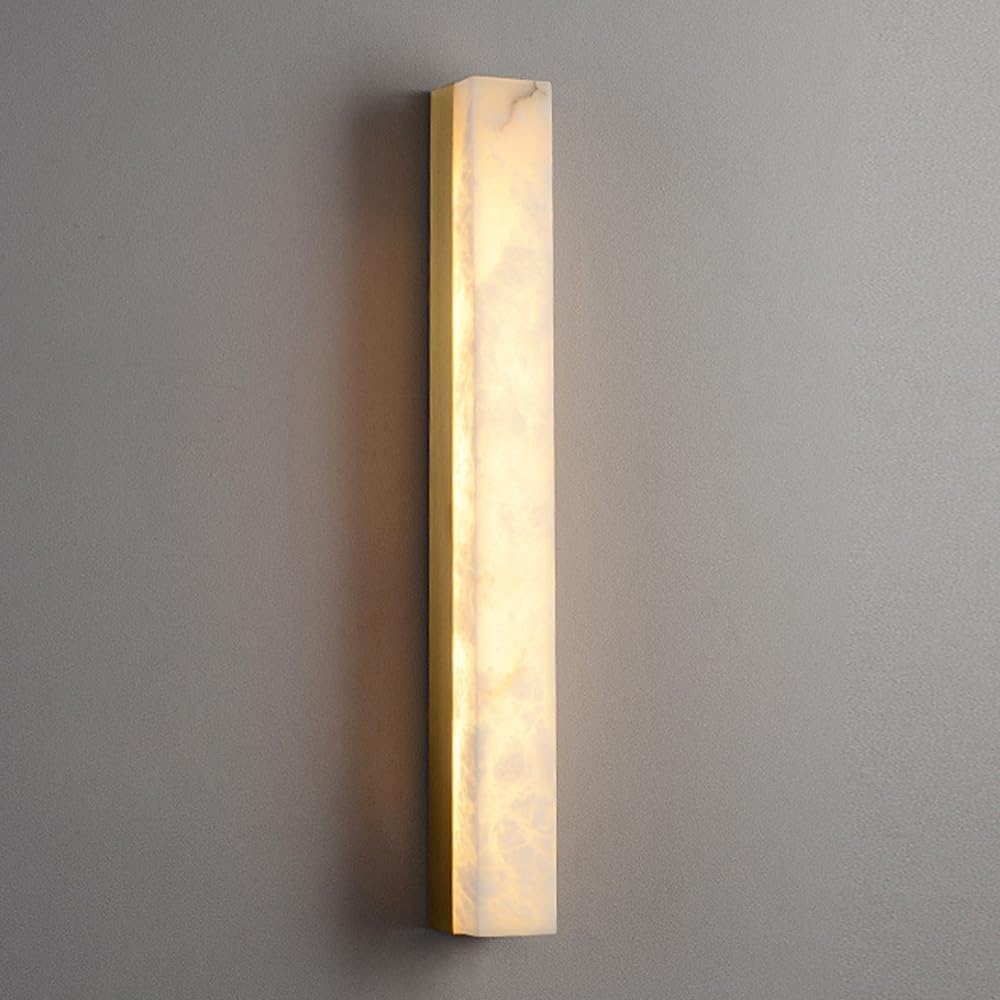 CWCQGH Wall Sconce Natural Marble Sconces Lighting Copper Light Fixture Modern Alabaster Lamp Living Room Indoor,Gold-80cm