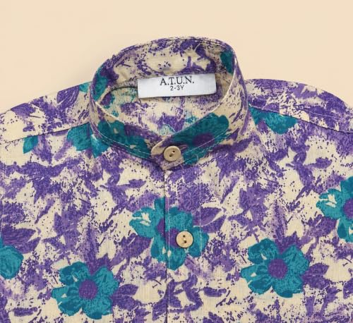 Image of A.T.U.N. (ALL THINGS UBER NICE) Boys 100% Cotton Printed Shirt | Half Sleeve Smart Casual Shirt for Kids | Soft Breathable Button Placket Top for Boys