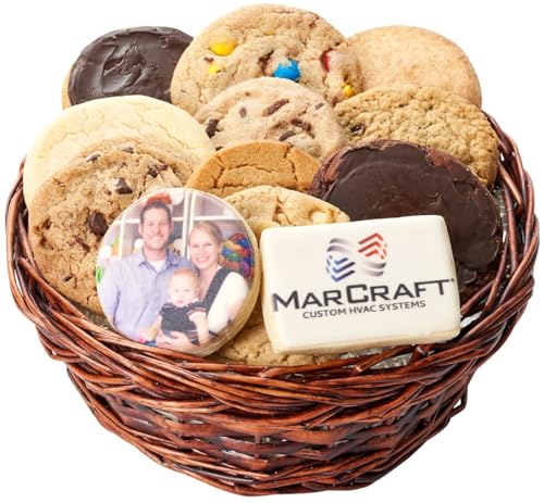 Custom Logo Cookies Basket |12 Cookies | Individually Warapped in Basket with bow