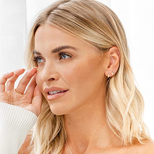 PAVOI 14K Gold Plated 925 Sterling Silver Cubic Zirconia Huggie Earrings | U-Shaped Snake Solitaire Small Round Huggie Stud Fashion Hoop Earrings for Women4