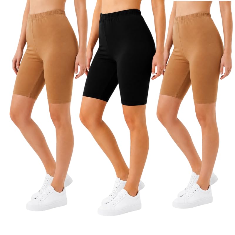 Image of Women's Cotton Lycra Cycling Shorts | 95% Cotton 5% Spandex | Stretchable Knee Length Tights for Gym, Yoga & Sports