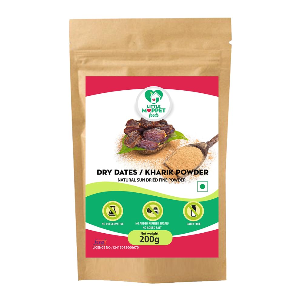 Little Moppet Foods Sun Dried Dates/Kharik - 200 g|100% Natural Sweetener | Sun Dried Dates Powder |No Preservatives, No Chemicals | Healthy Substitute for Refined Sugar| Fine Powder | No preservatives | Made by a Doctor Mom