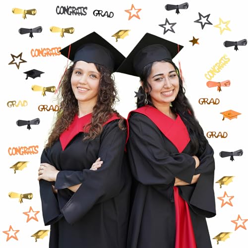 Image of Orange Gold and Black Graduation Confetti 2026, 1000 Pcs Congrats Grad Confetti Class of 2026 Party Table Centerpiece for 2026 Graduation Party Decorations