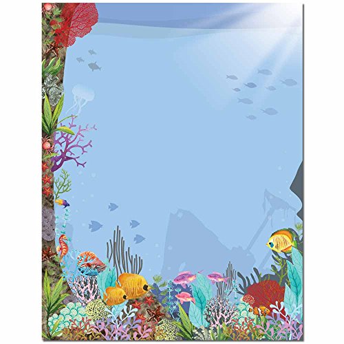 Papier à en-tête Coral Reef pour imprimante laser et jet d'encre en lot de 100 feuilles