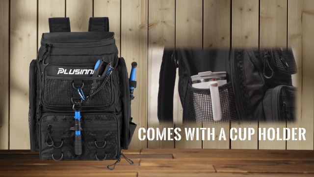 PLUSINNO Fishing Backpack With Rod Holder, 42L Water-Resistant